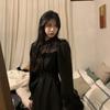 M ~ 4XL, готическое черное платье Y2k, женское платье большого размера, осеннее повседневное кружевное цельное платье с длинными рукавами, корейское вечернее элегантное женское платье миди