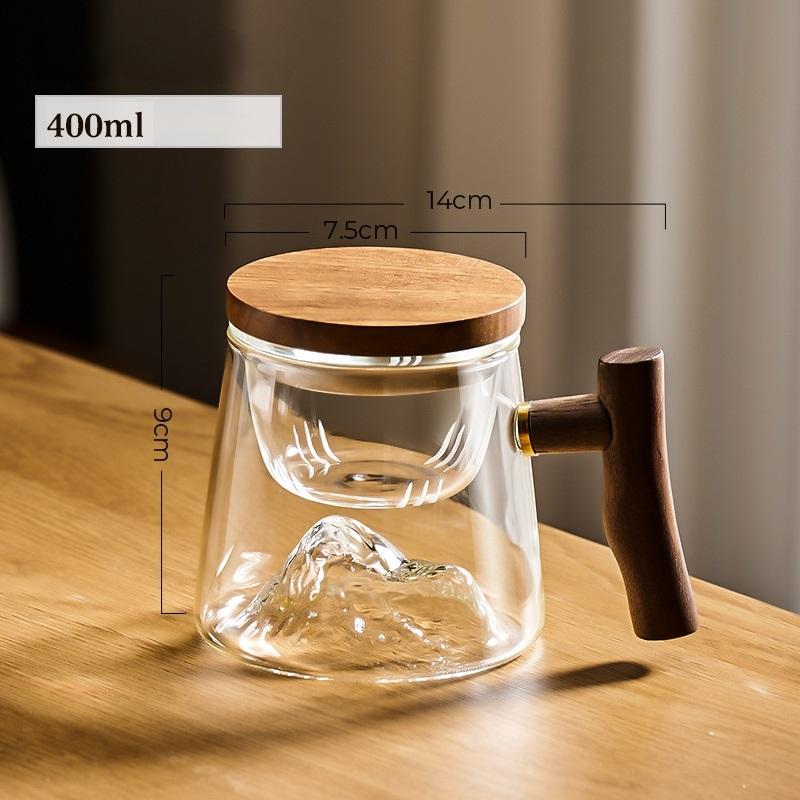400ml Glass Tea Cup Walnut Anti Scald Handle Thickened Cup Chinese Far Mountain Design High Borosilicate Glass Tea Cup