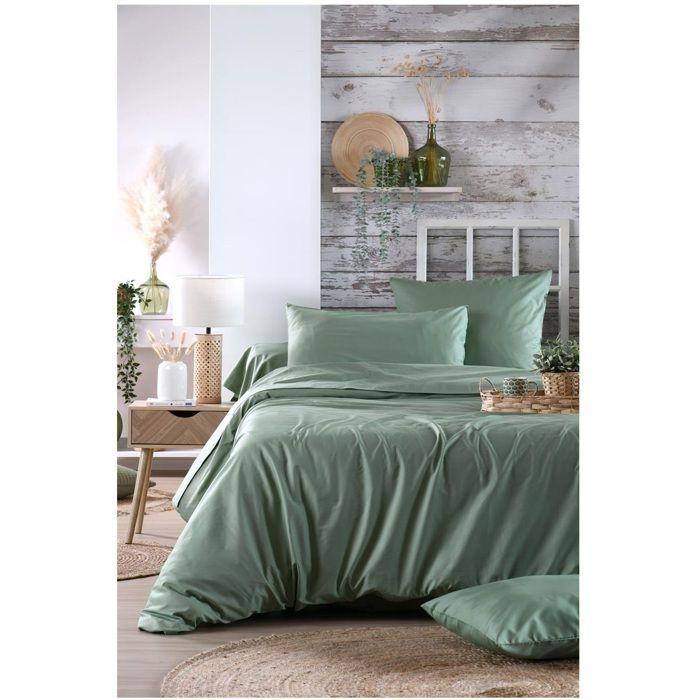1 Taie de traversin percale de coton uni 45 x 185 cm Elysee vert