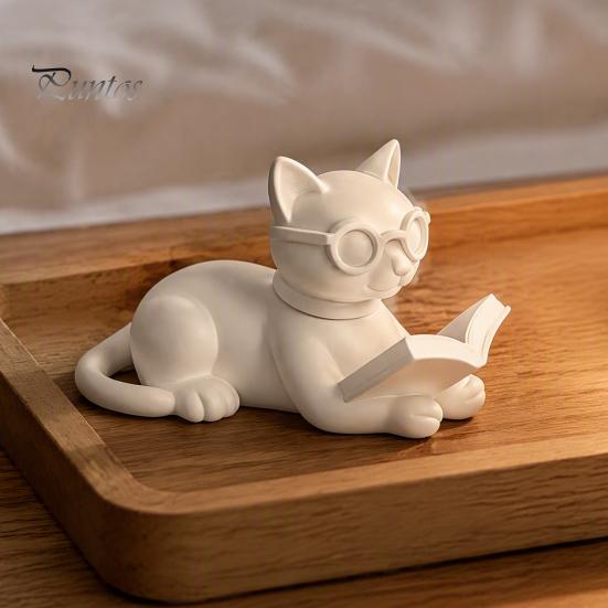 Настольные украшения для офиса 3D-печатная фигурка читающего кота, декоративная статуэтка с очками, скульптура, креативное животное-украшение для дома, книжной полки