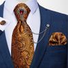 Paisley Tie for Men Necktie Silk Hanky Cufflink Set with Tie Ring Chain Brooch for Wedding Party