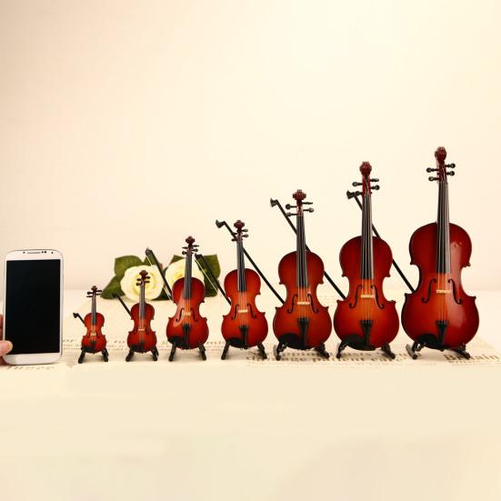 Миниатюрная фигурка скрипки Реалистичное деревянное мини-украшение скрипки Модель музыкального инструмента Аксессуар для кукольного домика для домашнего декора Подарок для любителей скрипки