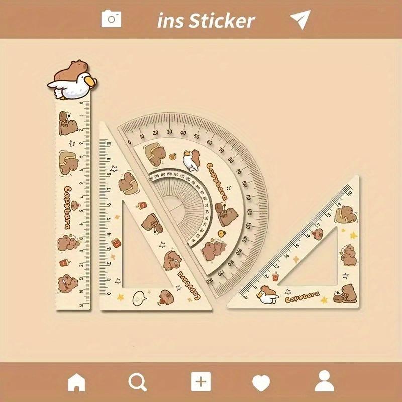 4 шт./комплект Креативный акриловый набор линеек Инструменты для рисования Милый мультяшный набор гибких линеек Набор офисных принадлежностей Квадрат, Канцтовары для студентов