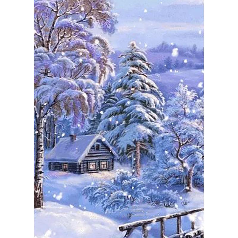 5D DIY алмазная живопись Зимний снежный пейзаж Пейзаж Полный Круглый Алмазный подарок Набор для вышивки крестом Мозаика Настенное искусство Домашний декор