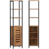Industrial bathroom column cabinet 3 open shelves louvred door adjustable shelves rustic brown