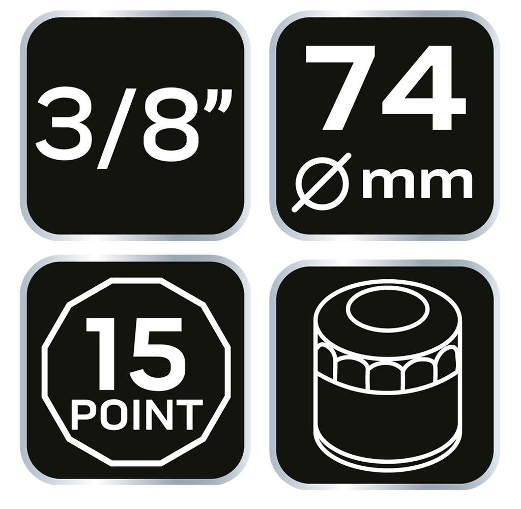 Oil filter socket 74 mm, 15 angle