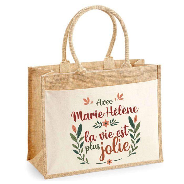 Sac cabas - PLANETEE - jute avec poche Marie-Hélène la vie est plus jolie - Jute 43x33 cm - Imprimé en France - Réutilisable