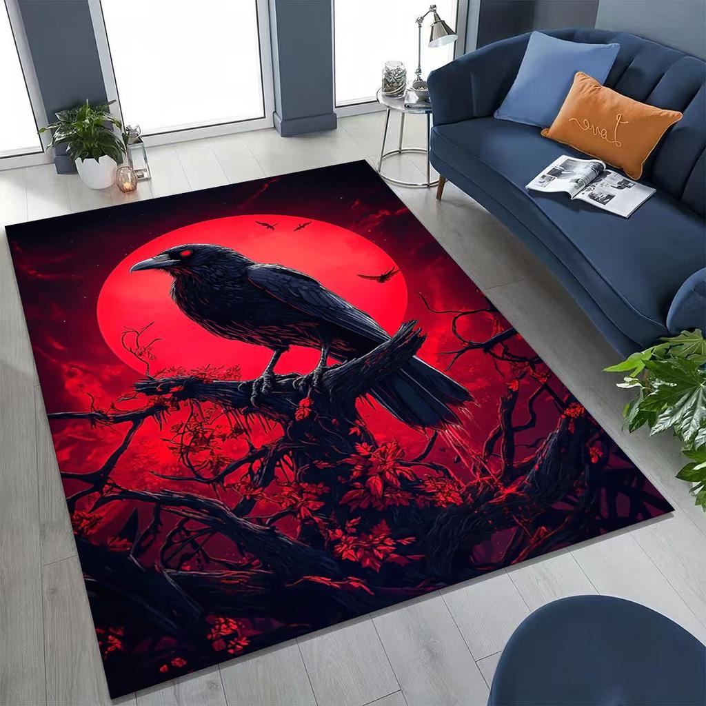 Viking Oding Raven Crow Huginn Muninn Norse Mythology Rug for Bedroom Living Room Sofa Home Doormat Decor,Kid Non-slip Floor Mat