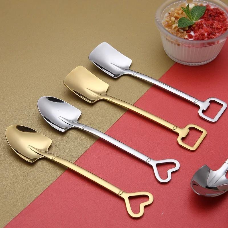 1 шт. Лопатка из нержавеющей стали, креативная ретро-десертная ложка, квадратная лопатка для арбуза, ложка в форме сердца для мороженого, открывалка для бутылок