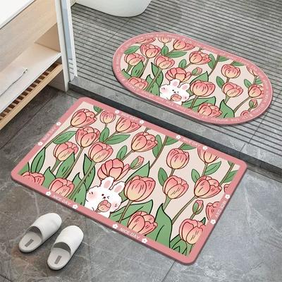 Коврик для пола Sweet Flowers Diatom Mud, впитывающий коврик для ванной, быстросохнущий коврик для ванной, нескользящий коврик для двери, который можно стирать вручную