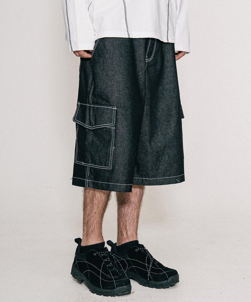 VASTIC Wide Cargo Denim Bermuda Pants_Black