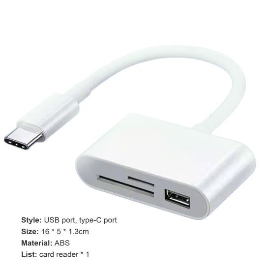 Кардридер 3-в-1 Многофункциональный USB 2.0/Type-C U Disk TF Card Reader OTG Адаптер для мобильного телефона