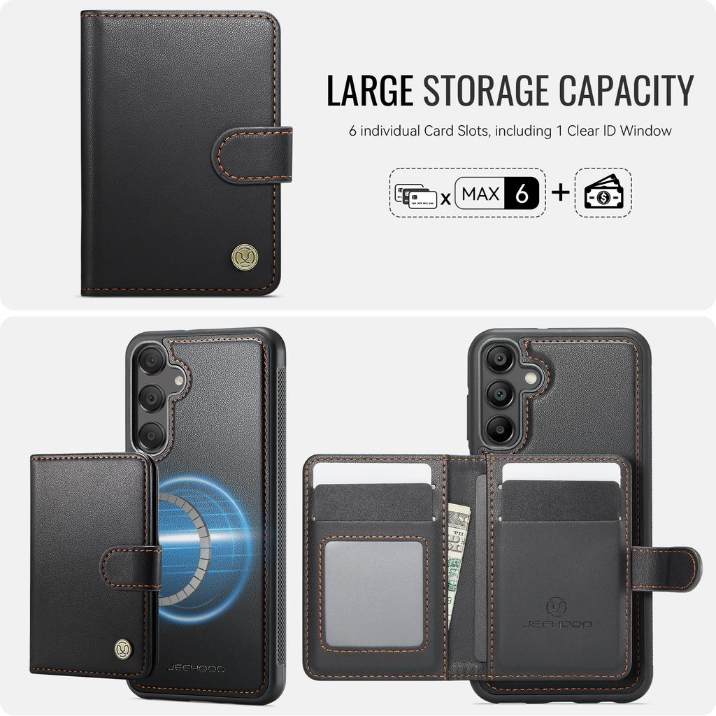 For Samsung Galaxy A55 5G Case JEEHOOD J09 RFID Blocking Card Holder Leather Back Phone Cover Magnetic Case