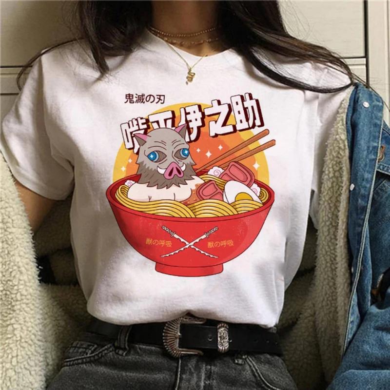 Японская аниме-футболка Demon Slayer Oversize Женская одежда Nezuko Kawaii Футболки Tanjirou O-Neck Graphic Женская футболка Manga Tops