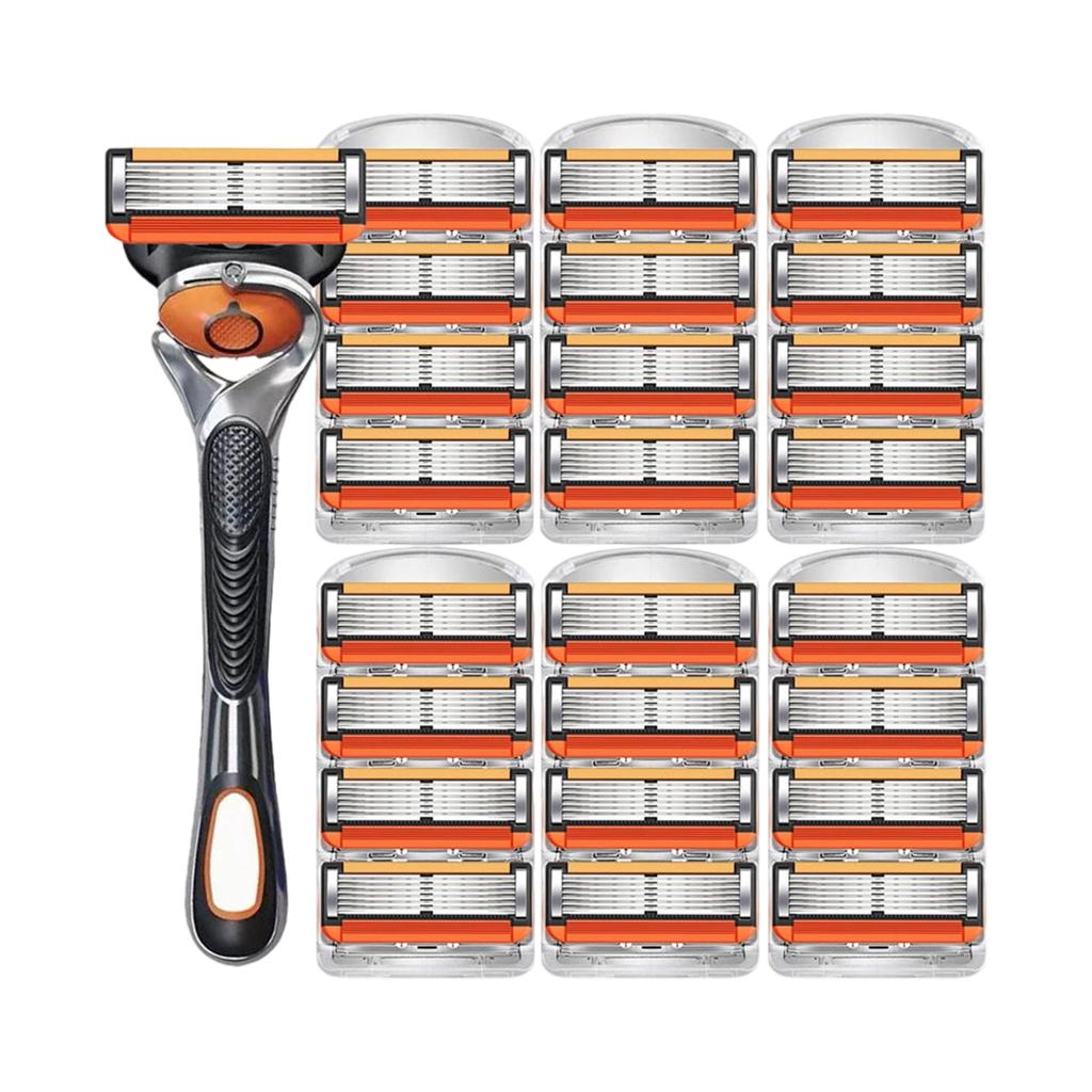Набор мужских бритвенных лезвий для замены с бесплатной ручкой, безопасная бритва с длинной ручкой, набор со сверхострыми лезвиями из нержавеющей стали, идеальный подарок для ухода