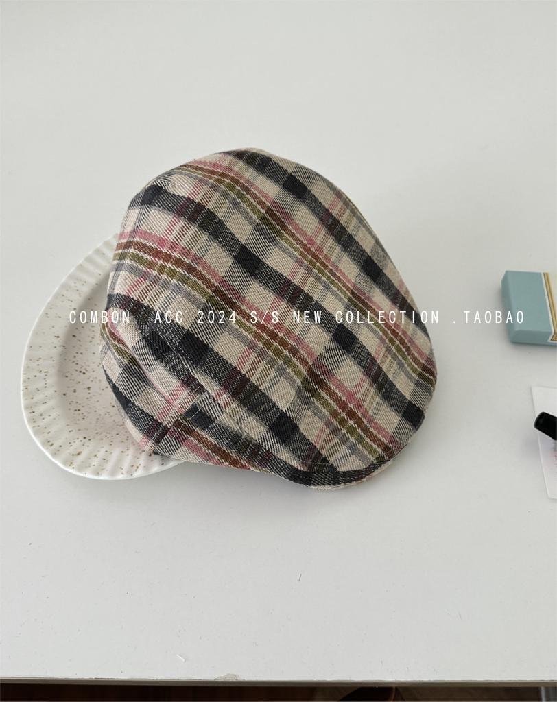 Клетчатая шляпа вперед детская осенне-зимняя ретро клетчатая берет милая кепка повседневная нишевая рабочая шляпа