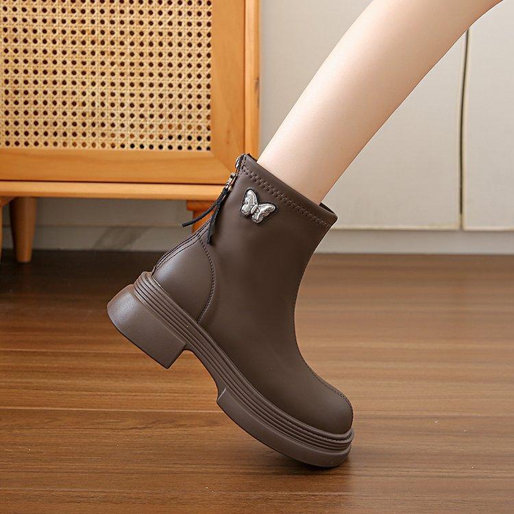 Прочные и качественные модные ботинки из искусственной кожи с короткой молнией сзади, модные и удобные