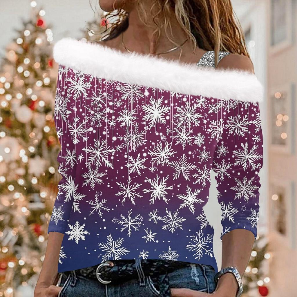 Женский плюшевый пуловер с длинными рукавами и рождественским принтом Christmas Elements