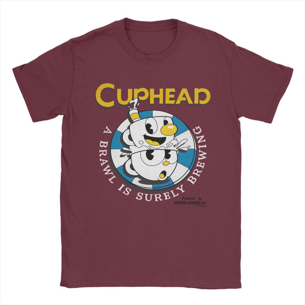 Футболка Cuphead A Brawl is Surely Brewing 100% Хлопок Винтажная Короткий Рукав Круглый Вырез Футболки Подарок на День Рождения Футболки