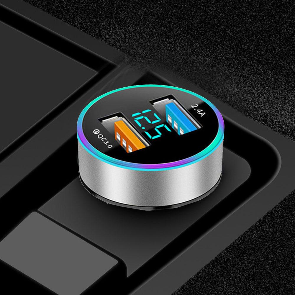 QC3.0 2.4A Dual USB Car Charger for Phone LCD Display 12-24V Cigarette Socket Lighter Fast Charging Power USB Adapter Charger