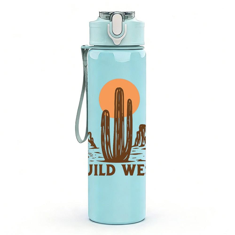 1PC Wild West Cactus Desert Print 750ml Color Plastic Sports Water Bottle Leakproof Flip Straw Lid Suitable for Sports Office Home Use