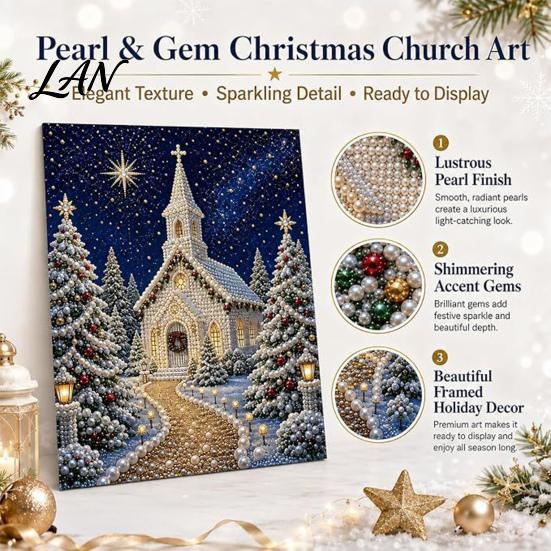 Handmade Seasonal Wall Decor Christmas Faux Pearl Art Kit, DIY Church Painting Jesus Ornaments Holy Family Craft Kit for Adults, Holiday Gift Lovers