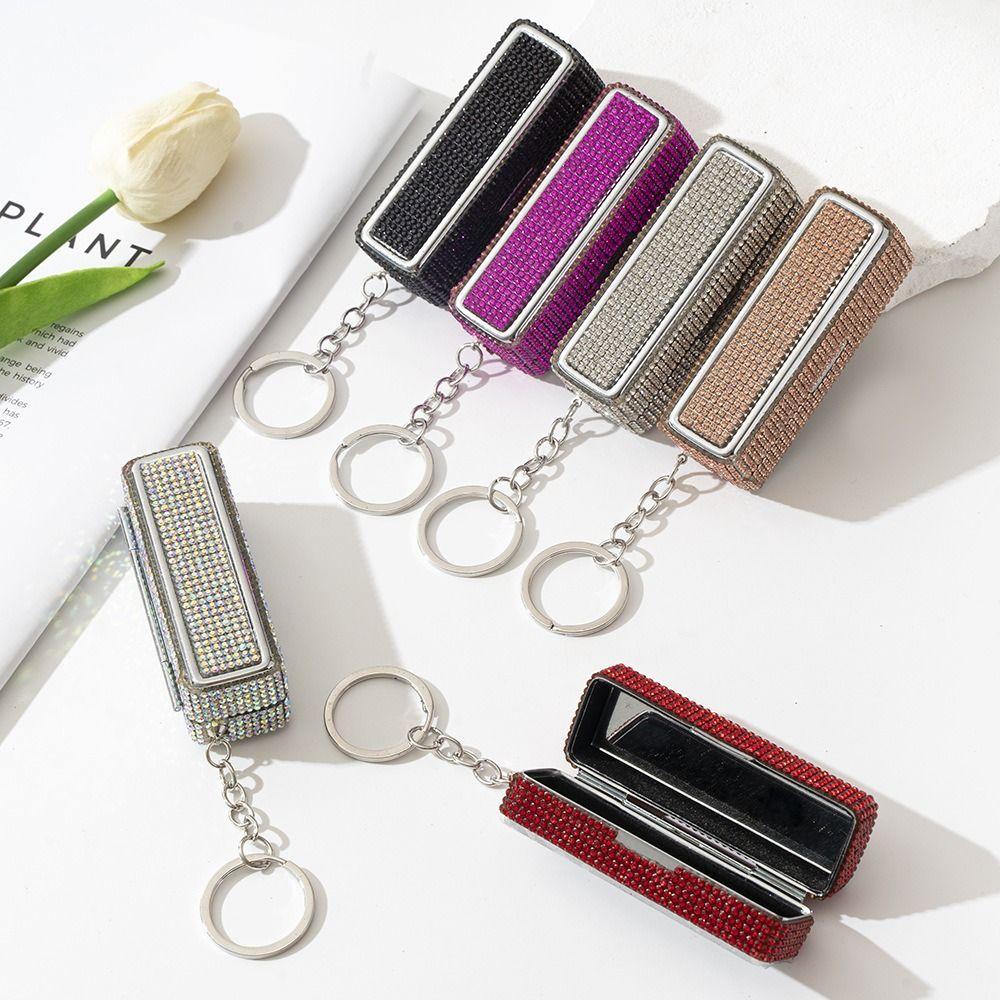 Блестящий чехол для хранения блеска для губ Брелок Портативный держатель для губной помады Стразы Коробка для губной помады Макияж