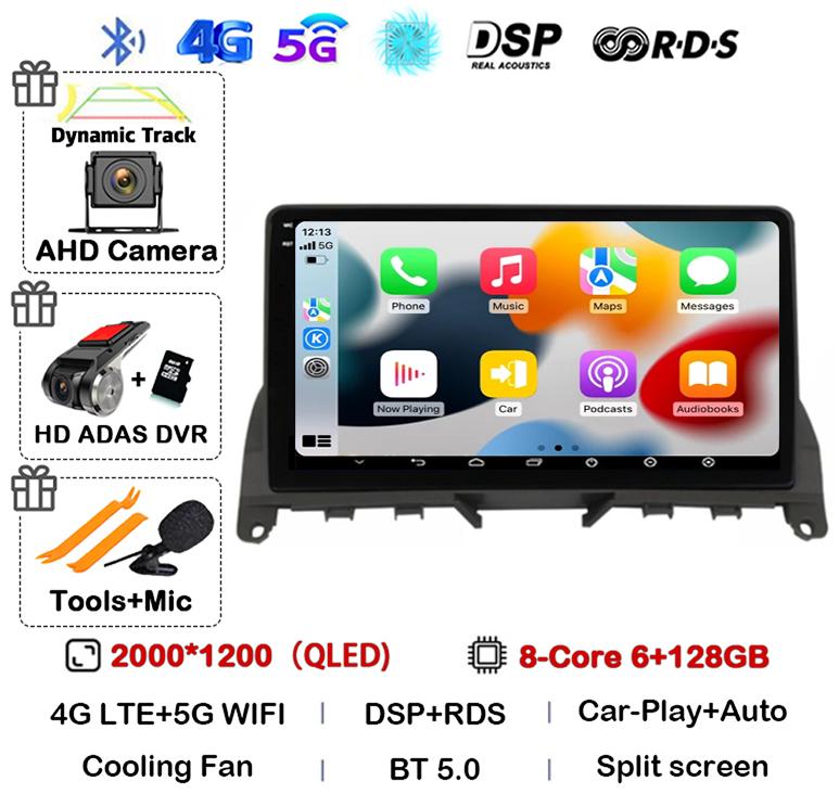Android 14 Carplay Auto For Mercedes Benz C Class 3 W204 S204 2006-2011 Car Radio Autoradio Stereo Multimedia Player WIFI+4G DSP