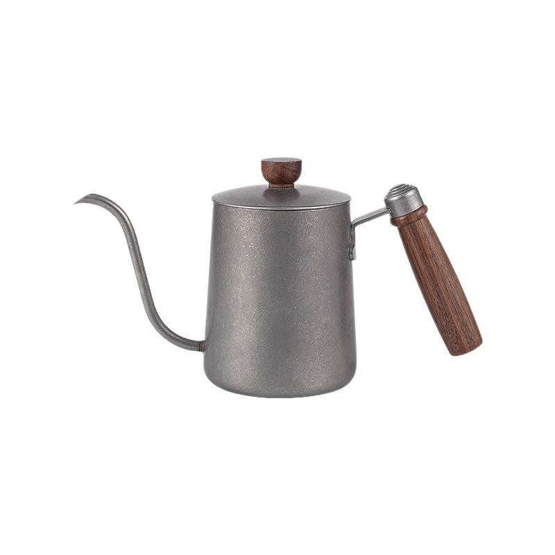 Stainless Steel Hand-drip Coffee Pot with Narrow Spout, Long Handle and Ear-shaped Design, Suitable for Home Use and Portability, with A Retro Style.