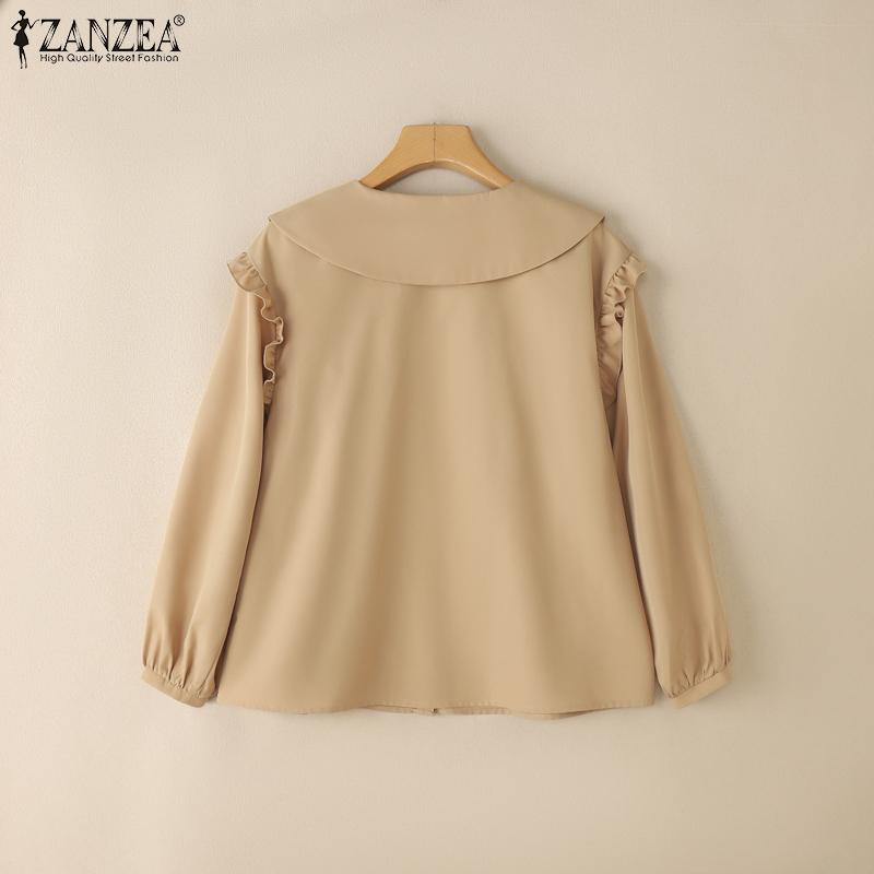 ZANZEA Женская свободная повседневная блузка с длинным рукавом и воротником-стойкой
