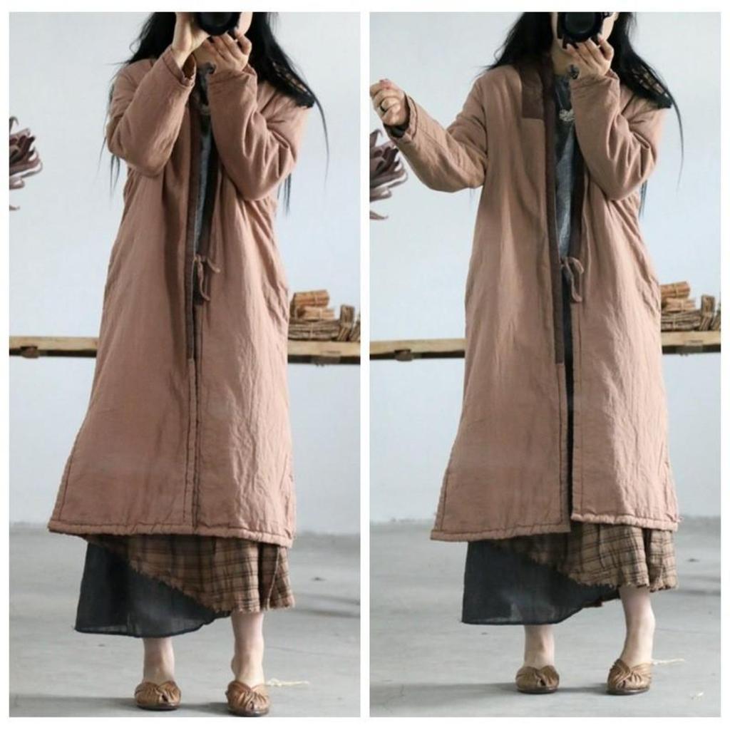 Женские лоскутные цветные парки в китайском стиле с v-образным вырезом и длинными рукавами, зимние теплые пальто, льняные винтажные свободные парки