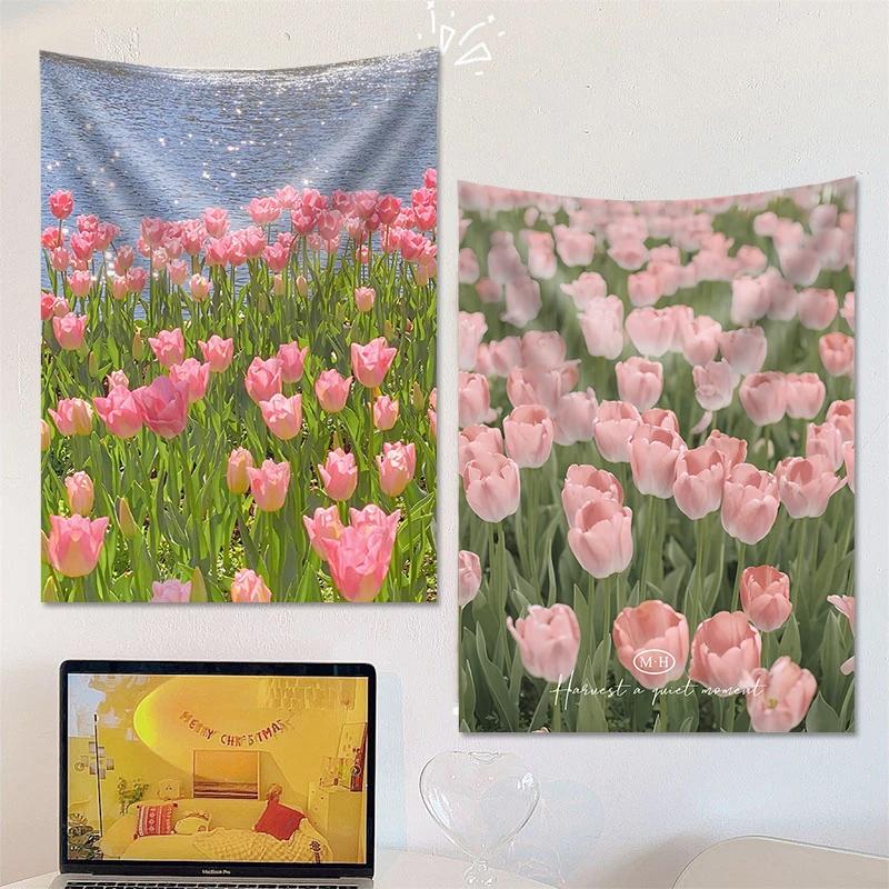 JIT Tulip Floral Tapestry Set Aesthetic NatureInspired Wall Decor Premium Durable Home Bedroom Living Room Essential for Serene
