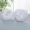Wedding Ring Pillow Heart Box, White Romantic Lace Pearl Ring Box Holder with Ribbon for Wedding Ceremony Ring Bearer