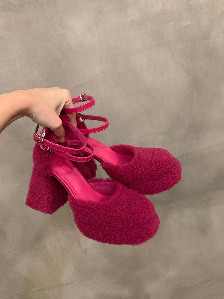 Super High Heel Hot Girl Style Mary Jane Single Shoes Women's Shoes 2024 New Spring, Autumn and Winter Small Thick Heel Fluffy Shoes