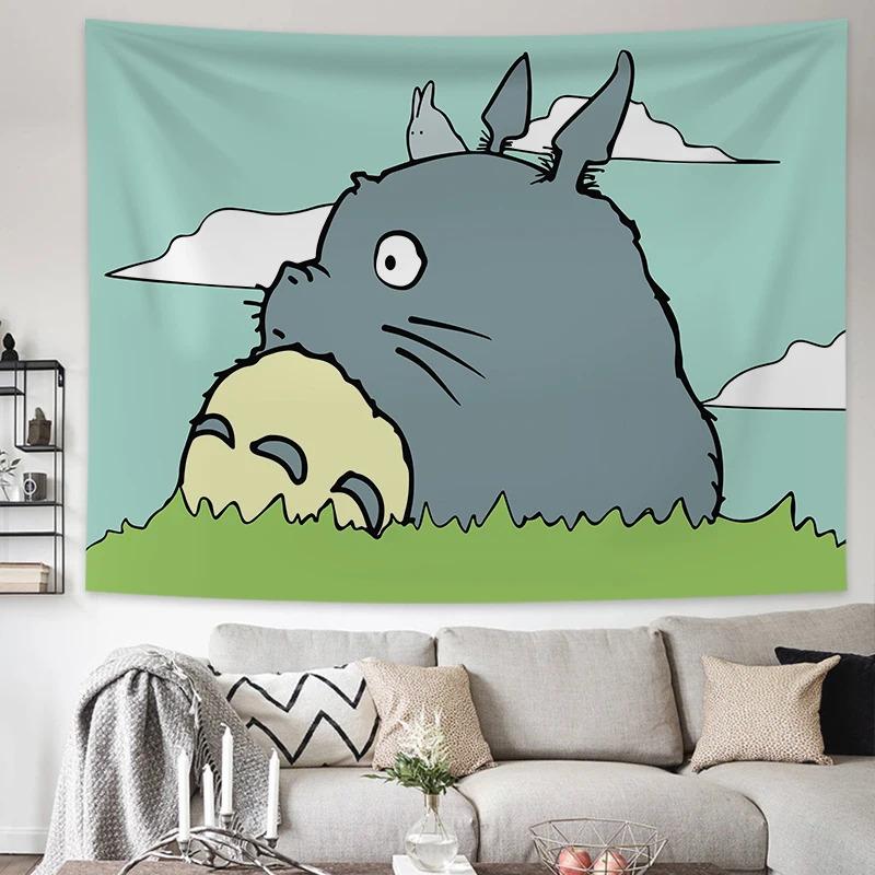 VIKAMA Гобелен Тоторо Студия Гибли Настенное украшение для спальни Уютный акцент для дома Очаровательный подарок для общежития Милое произведение искусства для гостиной