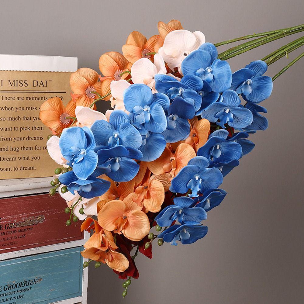 Wedding Decoration Home Supply 9-Heads Real Touch Plants Artificial Flower Simulation Butterfly Orchid 3D Phalaenopsis