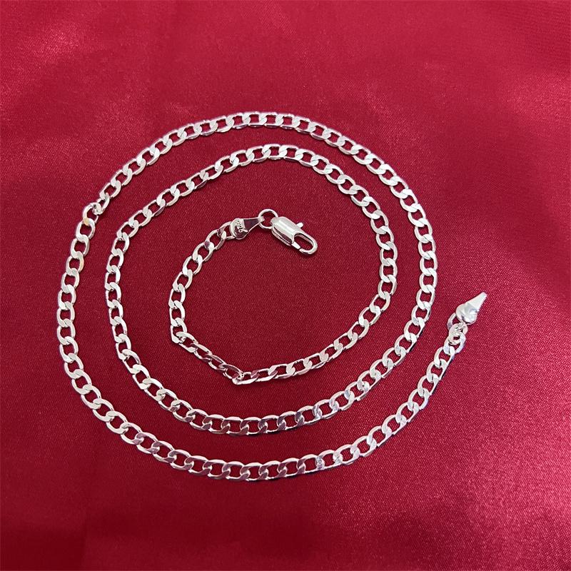 925 Sterling Silver Single Buckle Necklace 4mm Chain For Woman Man Wedding Engagement Party Jewelry