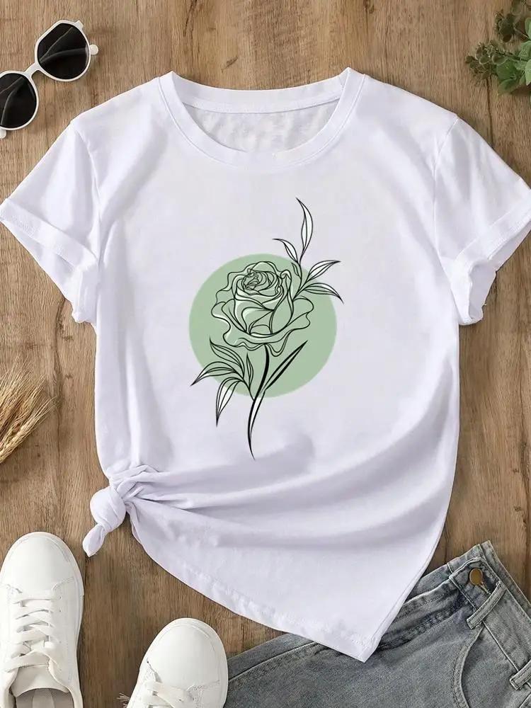 Sweet Flower Style Cute Unisex Tee T Clothing Fashion Casual Ladies Graphic Clothes Print White Short Sleeve ONeck TShirts
