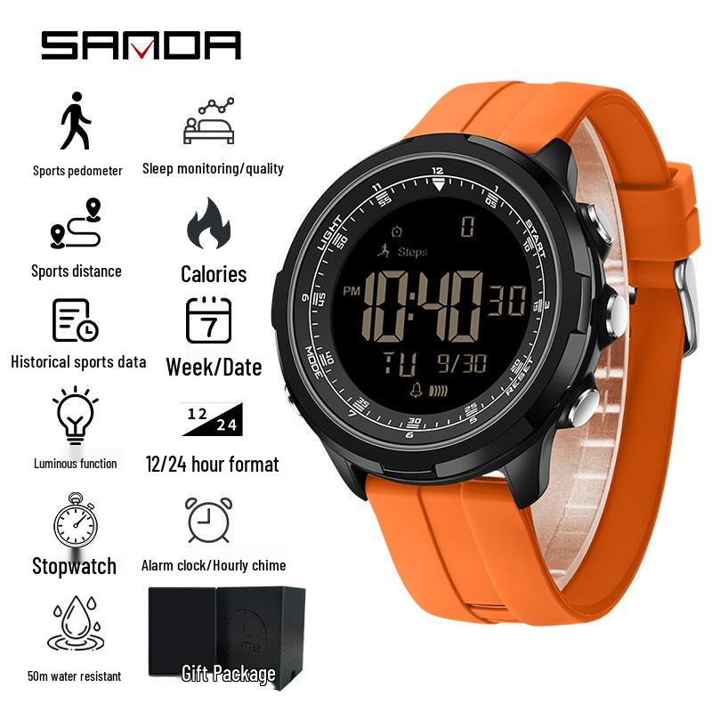 Универсальные спортивные часы SANDA: Вечный календарь, Будильник, Двойное время, Шагомер.