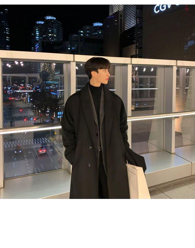 Men's High-End Cashmere Wool Coat - Mid-Length, Over-Knee, Double-Layer Windbreaker, Korean Style Winter Trend