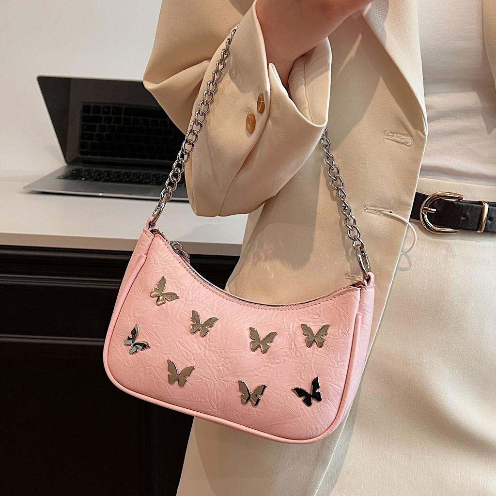 Bag Women's 2025 New High-end Summer Versatile Fashion Butterfly Shoulder Crossbody Bag Simple Chain Underarm Bag