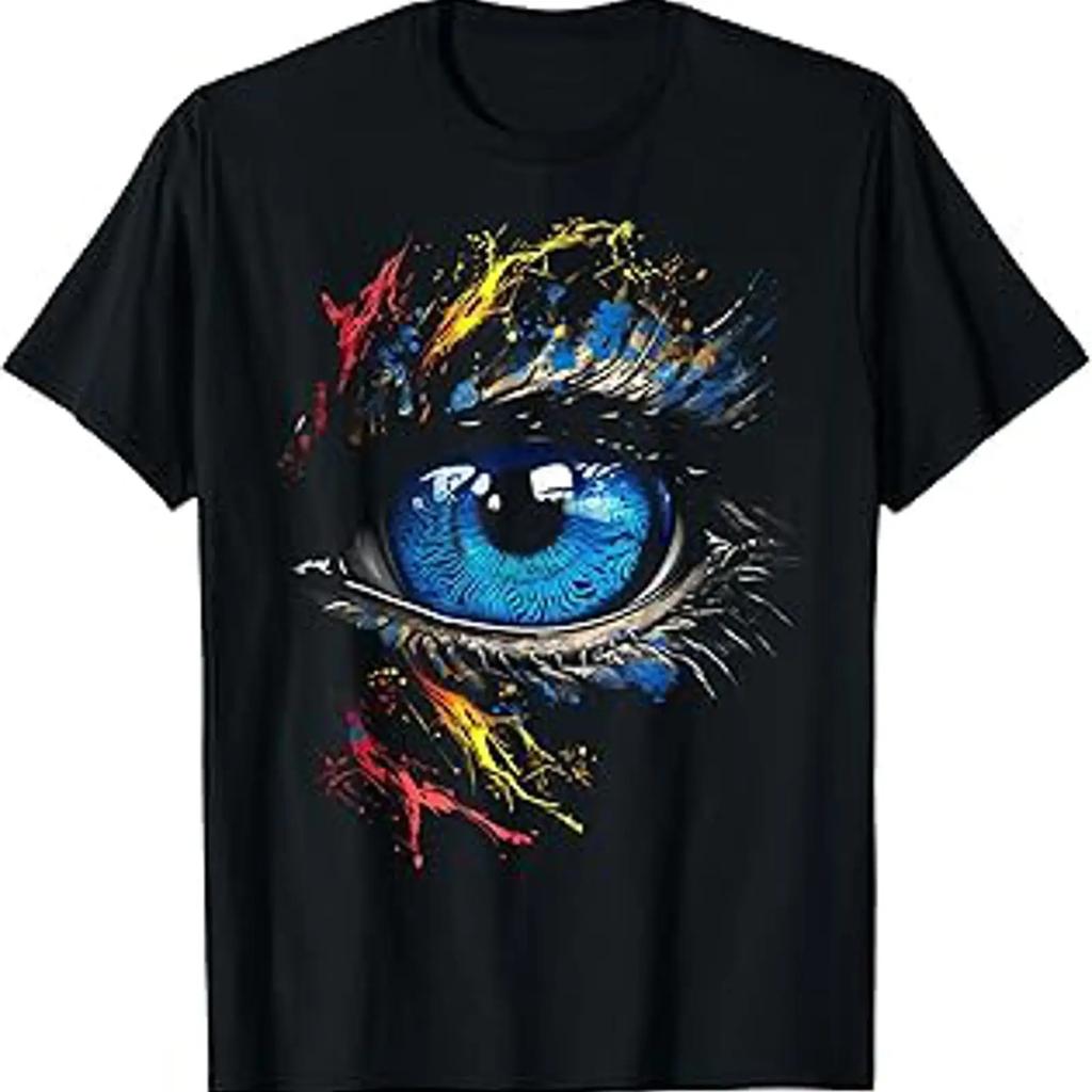 Rty Eye Blue Watercolor Art T Shirt Vintage Stretched Casual Soft Unisex Designer Clothes Comfortable Stylish