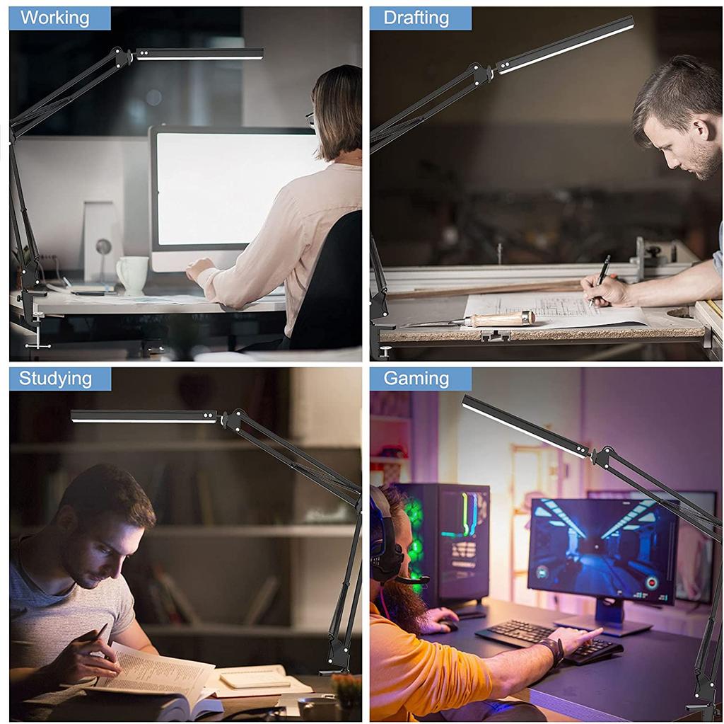 Светодиодная настольная лампа Eye-Caring Регулируемый поворотный кронштейн Настольный светильник с зажимом для чтения Ночной светильник для учебы Чтения Рабочих задач/Offi