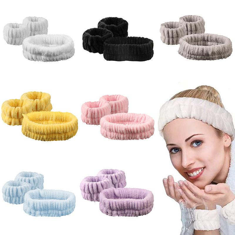 Headband Wrist Strap Set Women'S Face Washing Cuffs Wet Wrist Strap Absorbent Plush Quick Drying Headband
