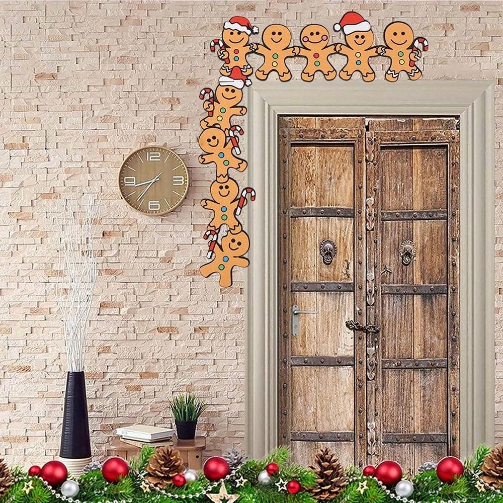 Gingerbread Man Christmas Decorative Corner Sign Wooden Christmas Sticker Door Frame Decor