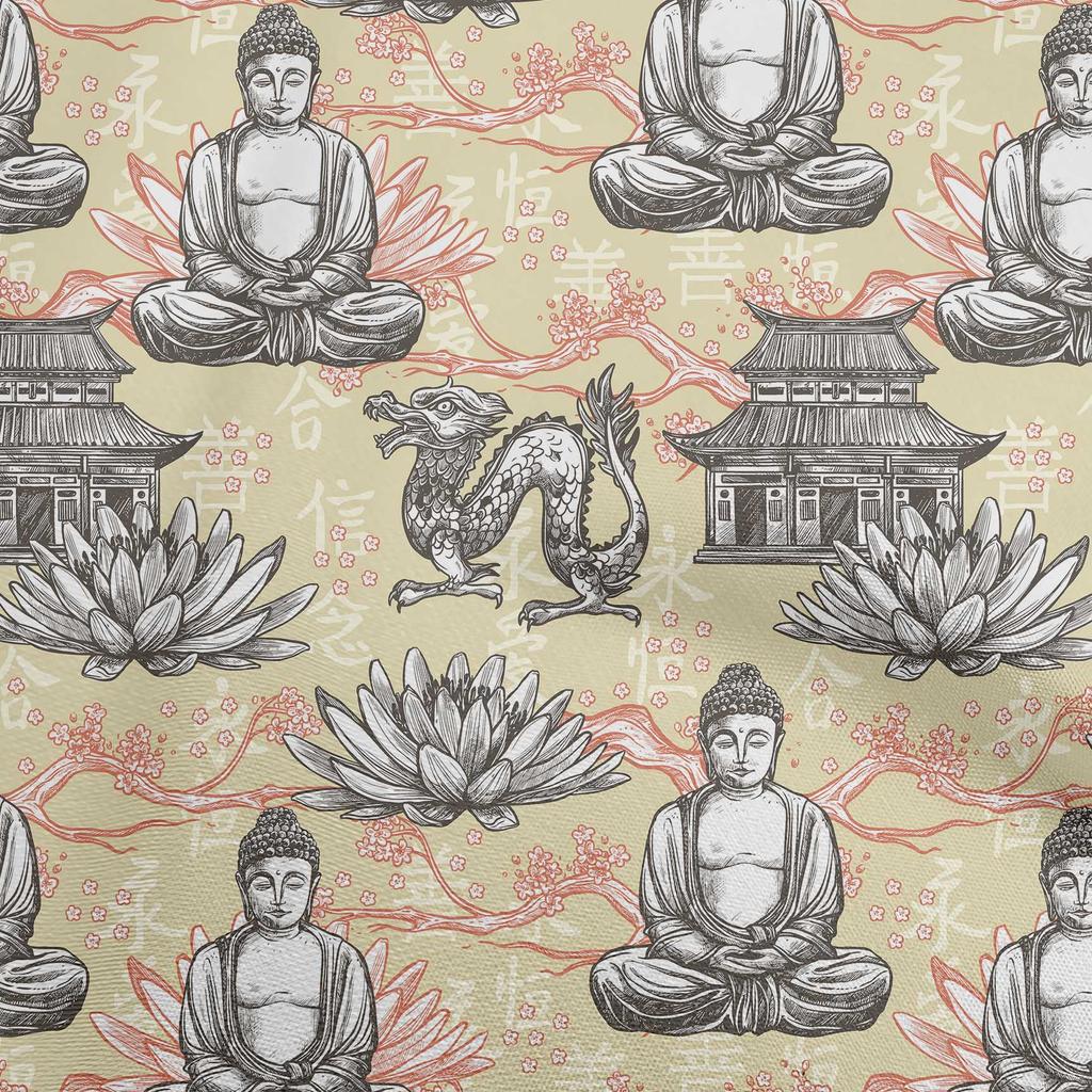 oneOone Cotton Flex Blue Fabric Asian Buddha Dress Material Fabric Print Fabric By The Yard 40 Inch