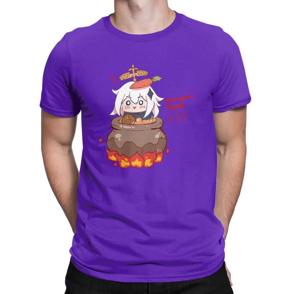 Vintage Paimon Genshin Impact Emergency Impact T Shirt For Men Pure Cotton T Shirts Genshin Impact
