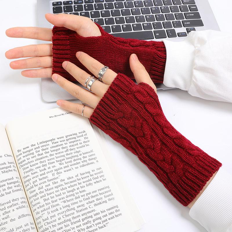 Мужские и женские шерстяные перчатки без пальцев в корейском стиле - модные короткие перчатки осень/зима