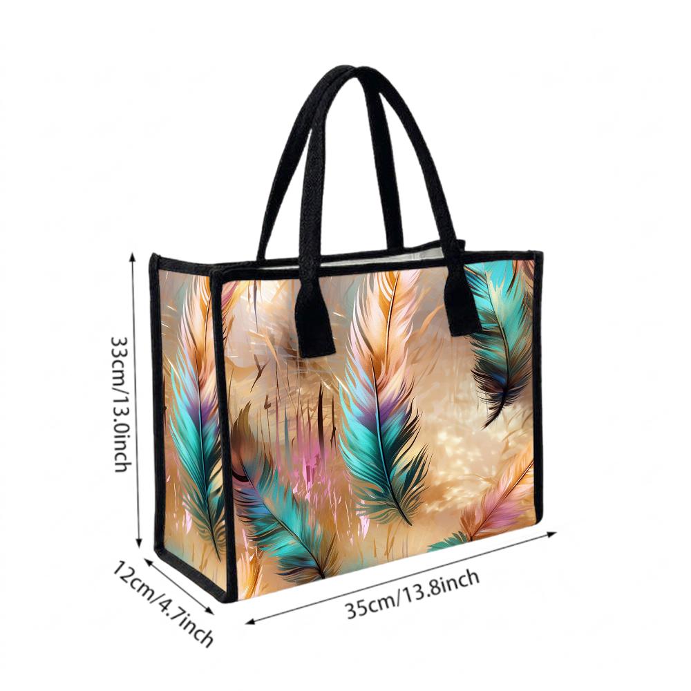 Gradient Feather Pattern Tote Bag Lightweight Daily Casual Shoulder Handbag for Women Outdoor Shopping Travel Use
