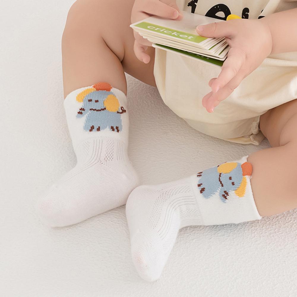 1PCS Thin Mesh Cotton Baby Socks Cute Cartoon Animal Flat Seam No Bone Breathable Mid Socks A-Class Safe Toddler Socks 0-8 Years Old